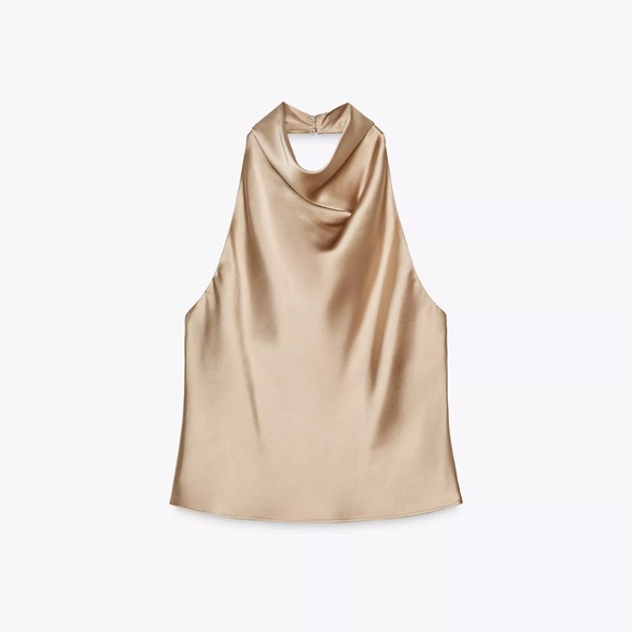 Zara Satin Halter Top in Champagne - Picture 1 of 1